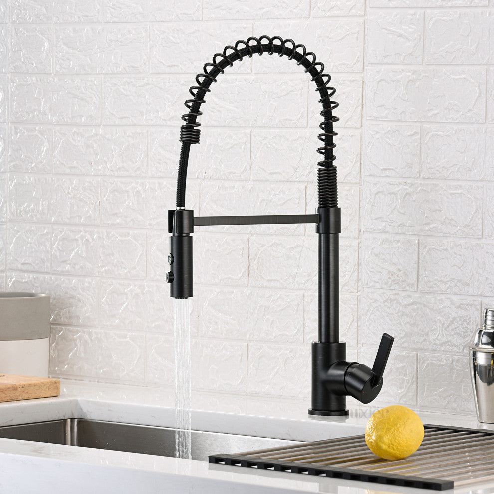 Luxier KTS22-T Single-Handle Pull-Down Sprayer Kitchen Faucet, Oil Rubbed Bronze