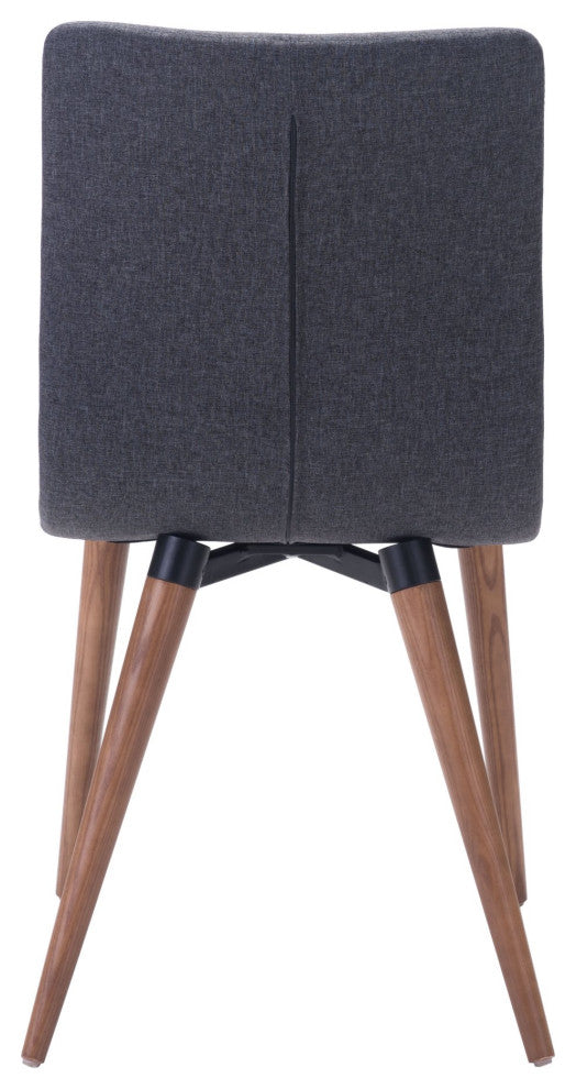 Dining Chair, Set of 2, Fabric, Wood, Gray, Brown, Mid Century Cafe Bistro