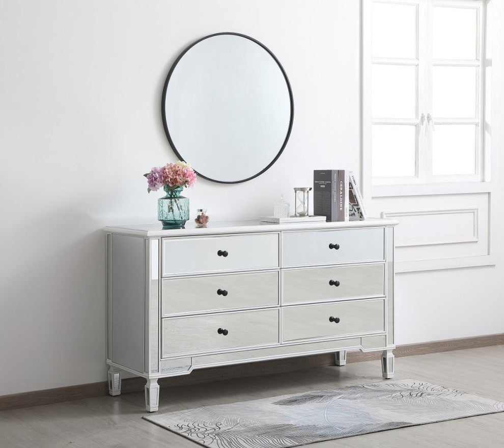 Calum 60" Mirrored 6-Drawer Chest, Antique White