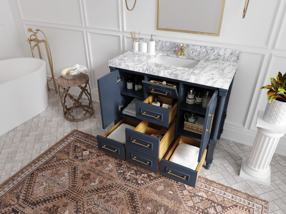 Aberdeen 42 Single Sink Bath Vanity in Hale Navy Blue  2" Carrara Marble