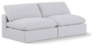 Comfy Upholstered Modular Sofa, White, 2-Piece: 2 Armless Chair, Linen Textured Fabric