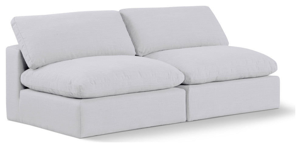 Comfy Upholstered Modular Sofa, White, 2-Piece: 2 Armless Chair, Linen Textured Fabric