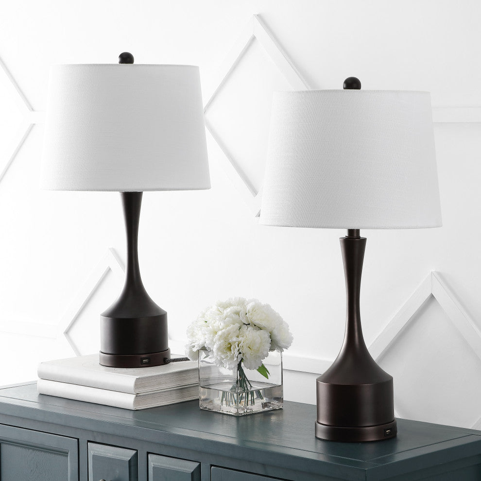 Cooper 26" French Country Iron Table Lamp, USB Charging, Set of 2, Black