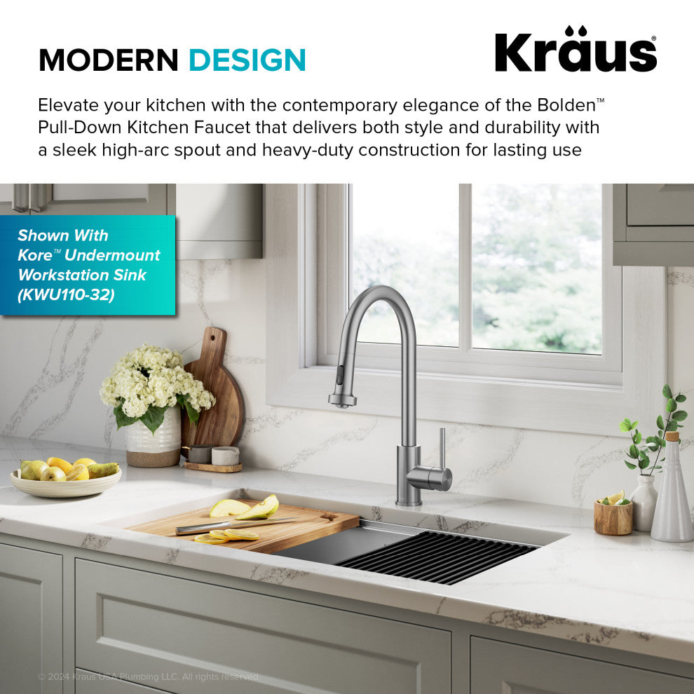 Bolden 2-Function Pull-Down 1-Handle Kitchen Faucet, Spot-Free Stainless Steel