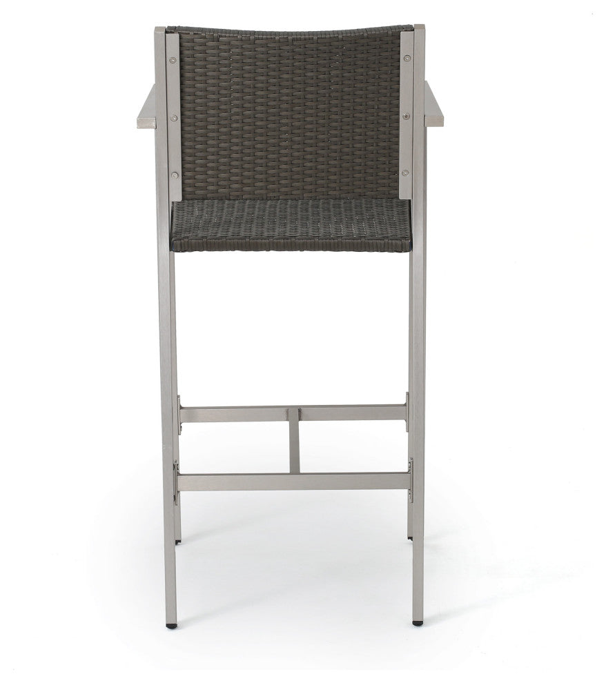 GDF Studio Capral Outdoor Gray Wicker Bar Stools, Set of 2