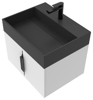 CastelloUSA Amazon 24" Wall Mounted Bathroom Vanity Set, White, Black Top, Black Handles