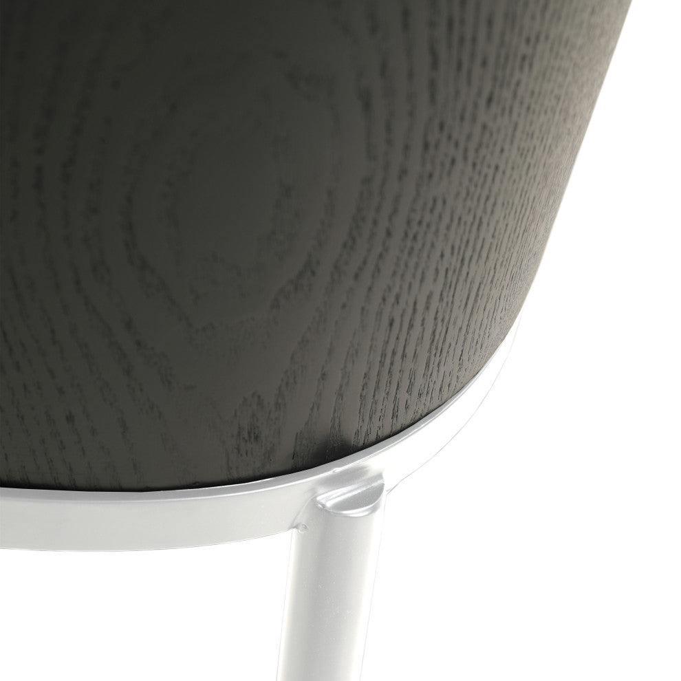 LeisureMod Tule Dining Chair With Upholstered Seat and White Steel Frame, Black/Charcoal