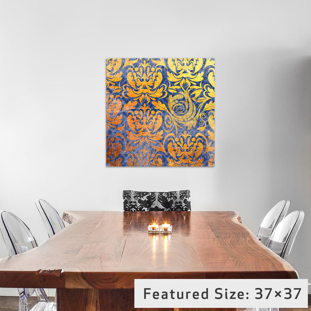 "Modular Movement in Gold with Blue Patterns" by 5by5collective, 26x26x1.5