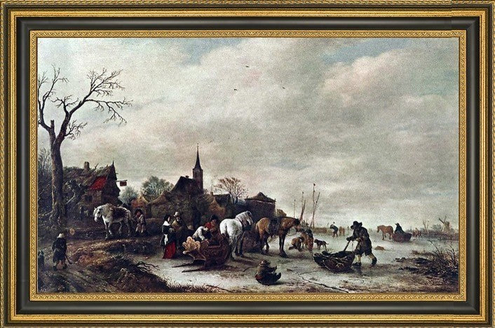 Isaac Van Ostade Winter Landscape Framed Premium Canvas Print, 18"x27"
