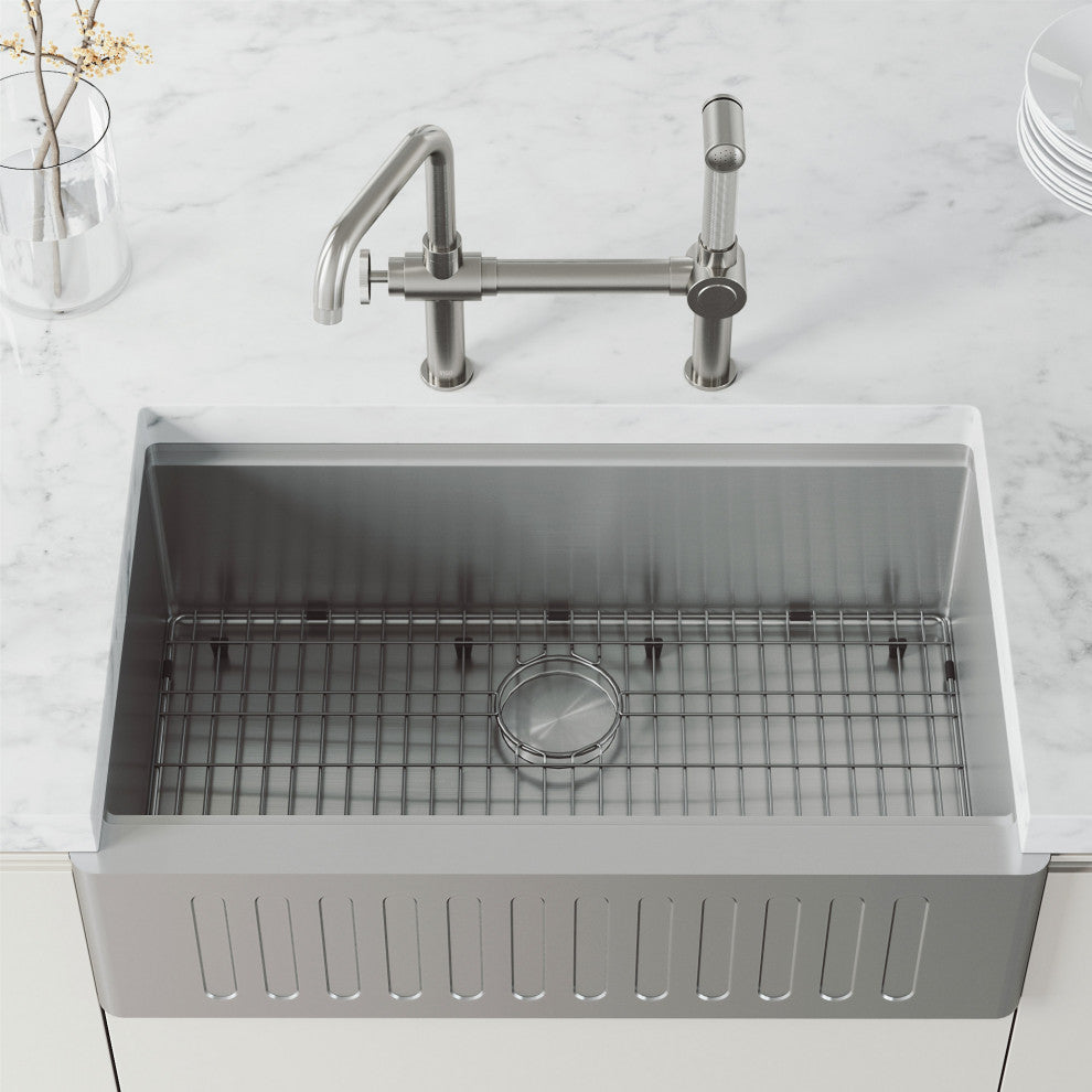 VIGO Cass 13" H Widespread Pull-Out Sprayer Kitchen Faucet, Stainless Steel