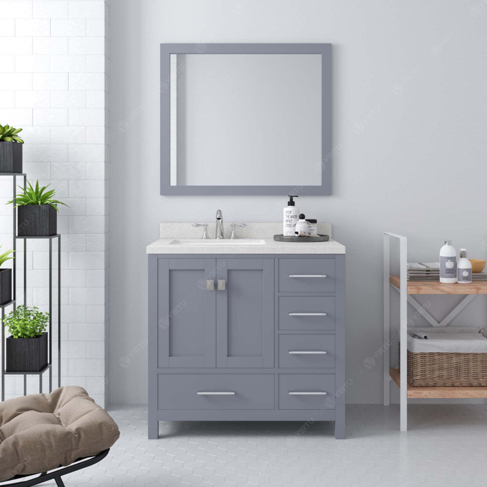 Caroline Avenue 24" Single Vanity, Gray with Quartz Top and Round Sink
