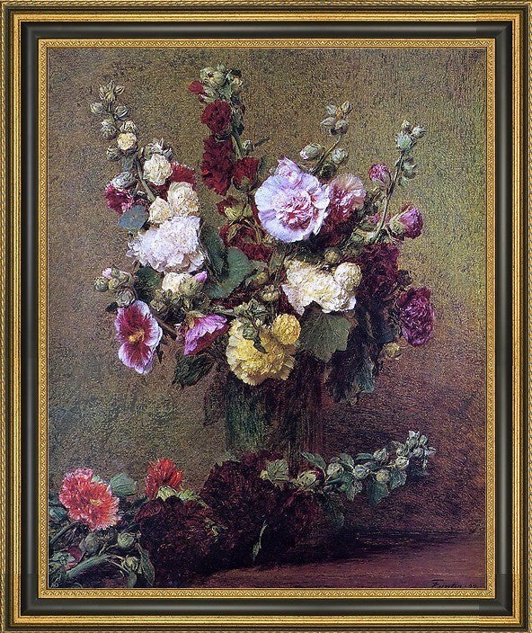 Henri FantinLatour Hollyhocks Framed Premium Canvas Print, 20"x25"