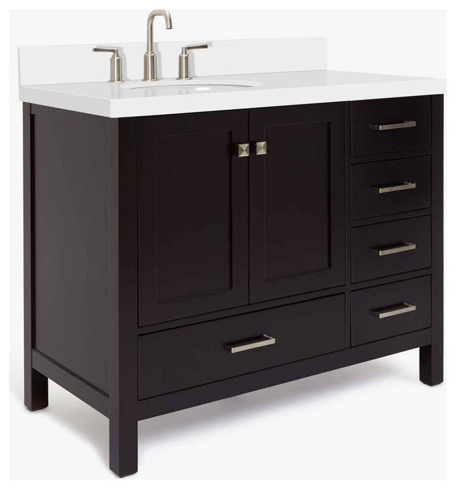 Cambridge Espresso 43" Left Offset Oval Sink Vanity With Quartz Countertop