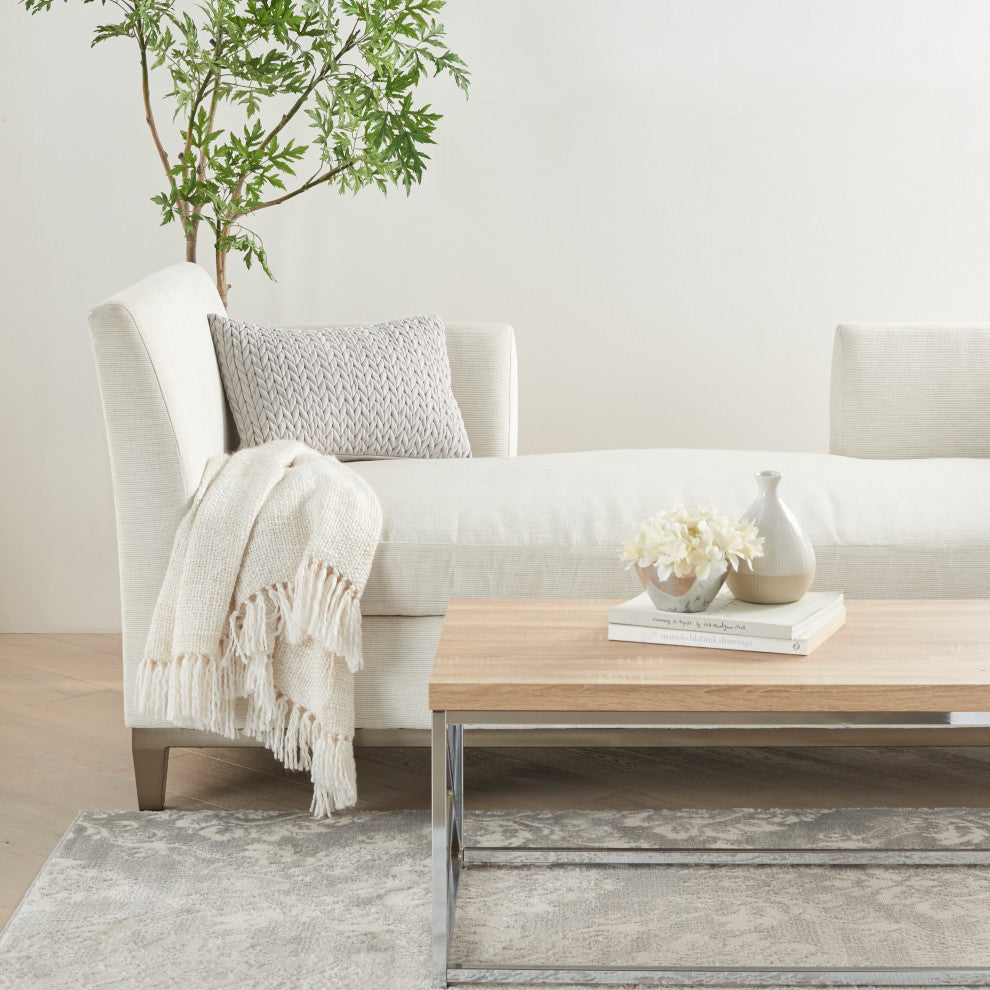 Mina Victory ET299 Throw Pillow, Light Grey, 14"X20"