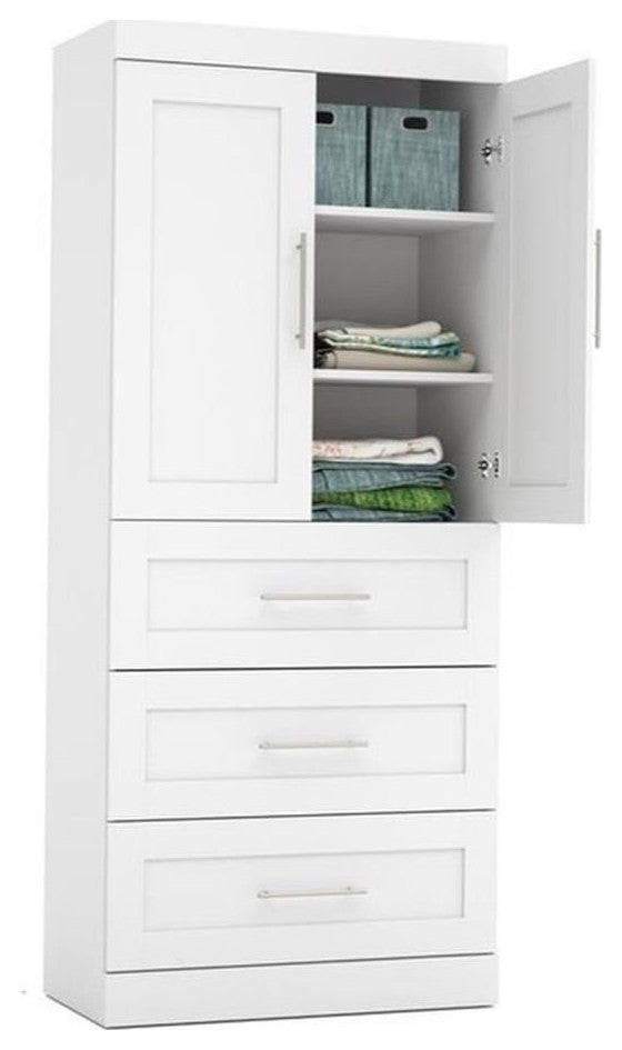 Bestar Pur 36W Wardrobe with Drawers in White - Engineered Wood