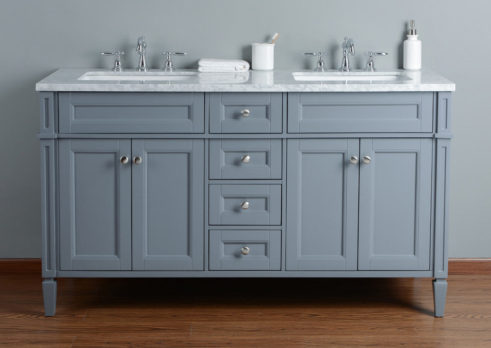 Stufurhome Anastasia French Bathroom Vanity, Gray, 60" Double Sink