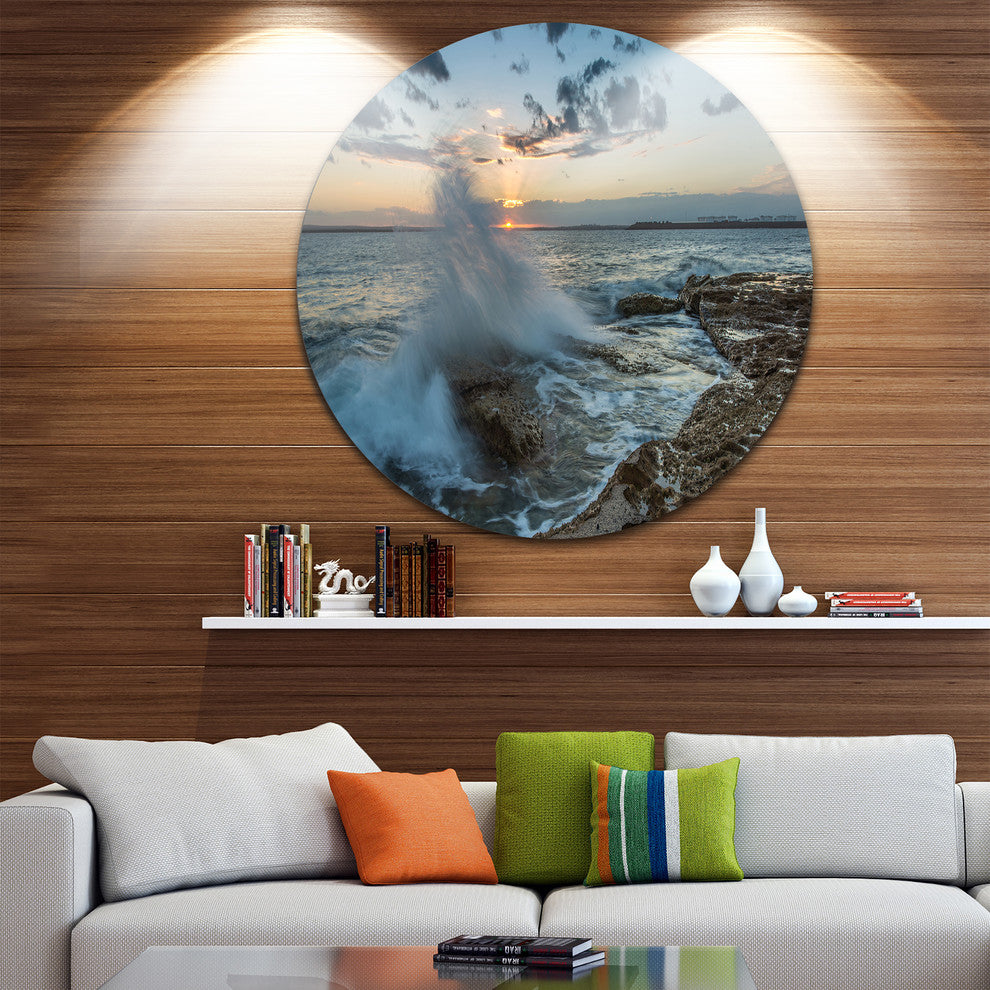 Sunset At Sydney Seashore, Seashore Round Wall Art, 23"