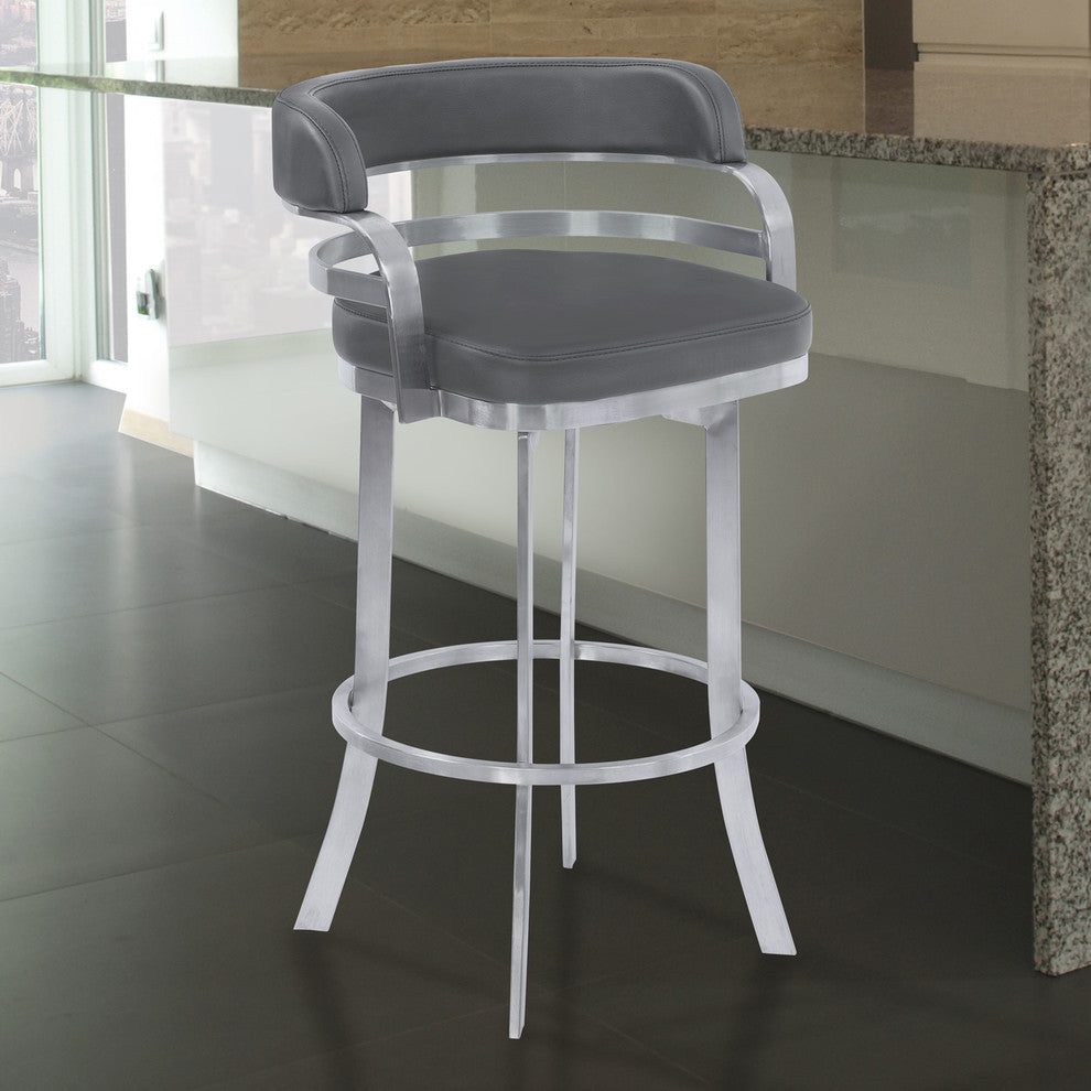 Prinz Stainless Steel Swivel Bar Stool, Gray, Counter Height