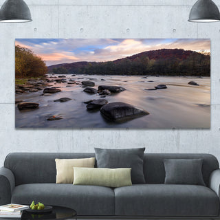 Rocky Mountain River in Autumn, Oversized Seashore Wall Art on Canvas, 60"x28"