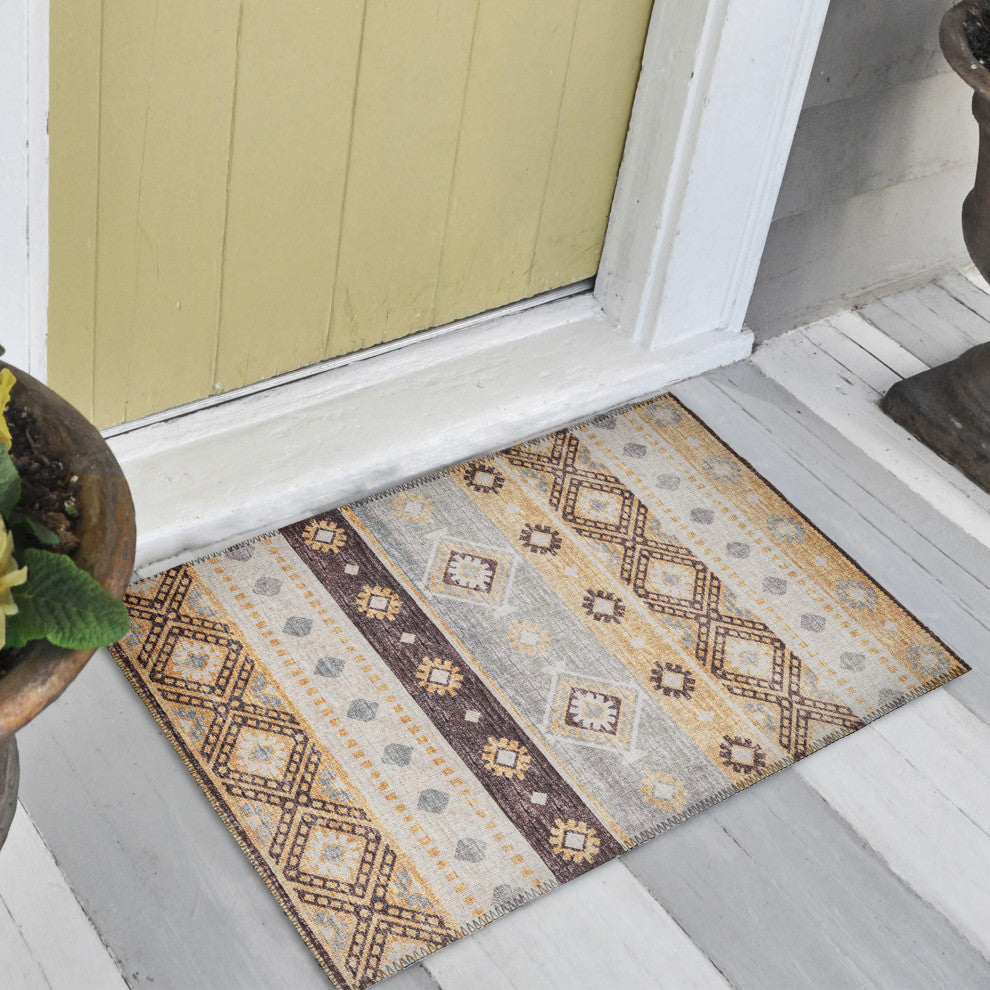 Indoor/Outdoor Sedona SN12 Goldenrod Machine Washable 1'8" x 2'6" Rug