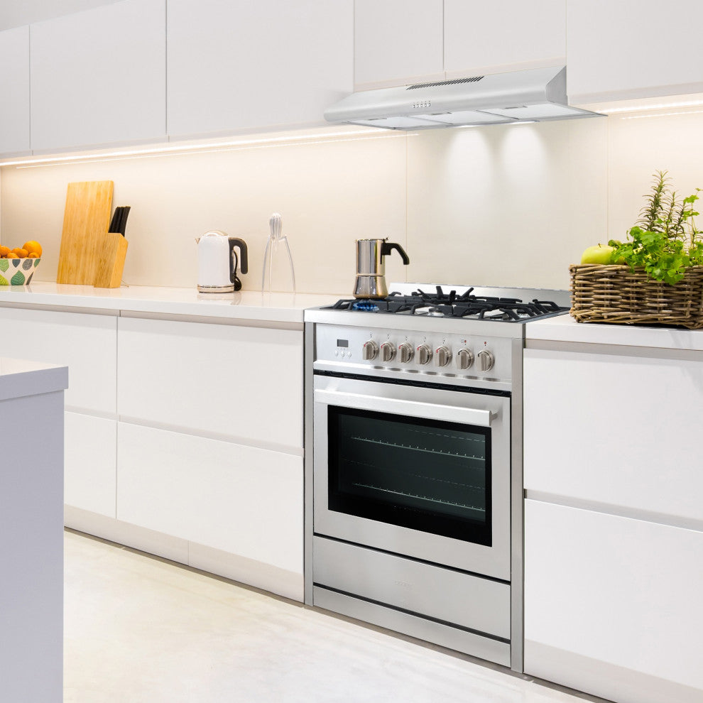36" 3.8 Cu. Ft. Single Oven Dual Fuel Range and 36" Ducted Wall Mount Range Hood