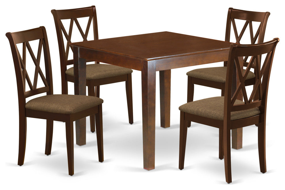 5Pc Dining Set, Square Dinette Table, Four Kitchen Chairs, Mahogany Finish