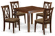 5Pc Dining Set, Square Dinette Table, Four Kitchen Chairs, Mahogany Finish