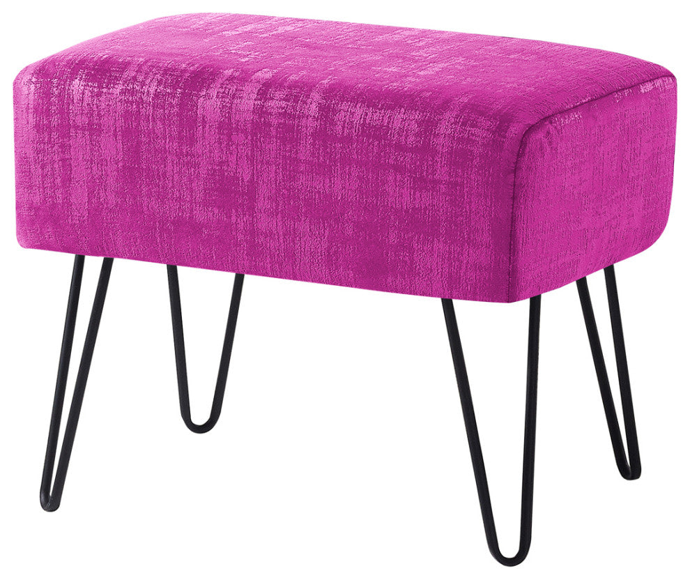 Textured Velvet Ottoman, Raspberry Rose