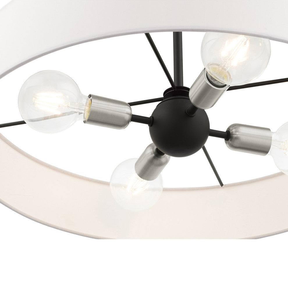 Livex Lighting Venlo 4 Light Black, Brushed Nickel Accents Medium Drum Pendant
