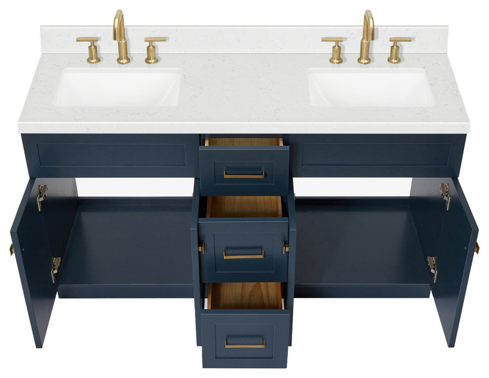 Ariel Hamlet 60" Double Rectangle Sink Bathroom Vanity, Carrara Quartz