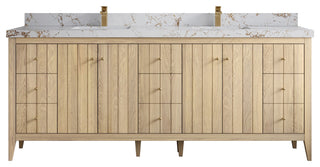 Atlanta Oak 84" Double Sink Bath Vanity, White 2" Viola Gold