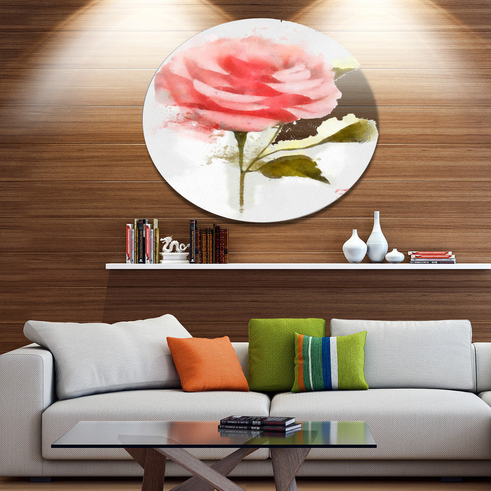 Cute Pink Watercolor Rose Sketch, Flowers Large Disc Metal Artwork, 36"
