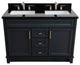 48" Double Sink Vanity, Dark Gray Finish With Black Galaxy Granite