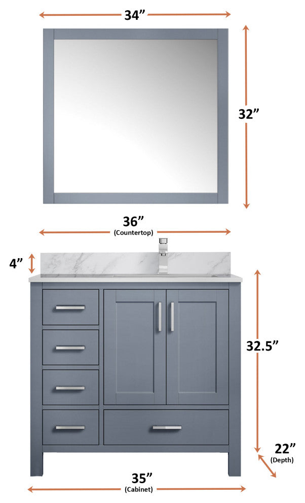 Jacques Modern Dark Grey 36" Vanity Cabinet Only - Right Version