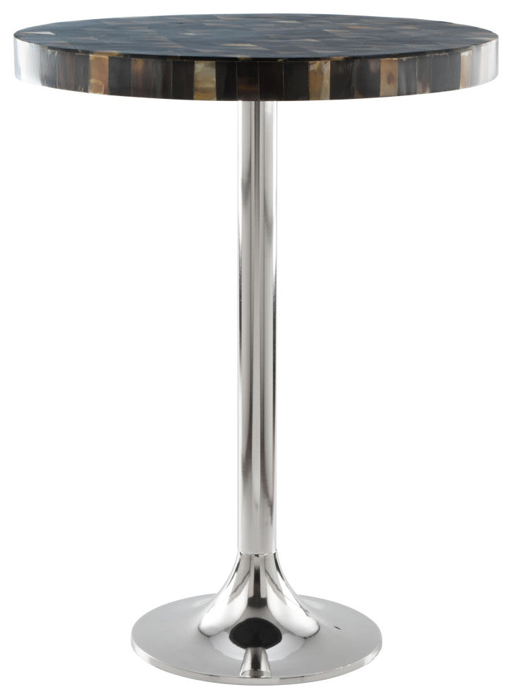 HomeRoots Earth Tones Marble Check and Aluminum Side Table