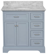 Aria 36" Bathroom Vanity, Powder Blue, Carrara Marble