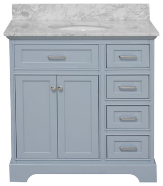 Aria 36" Bathroom Vanity, Powder Blue, Carrara Marble
