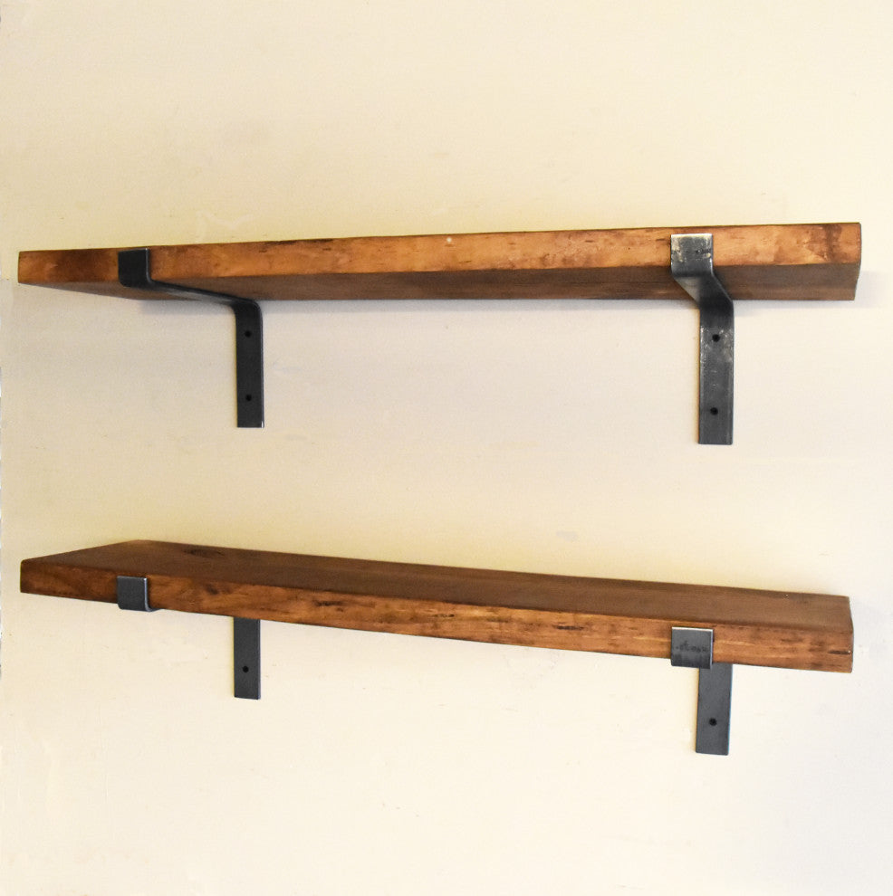 Yellowstone Rustic Farmhouse Floating Shelf With Metal L Brackets, 36"