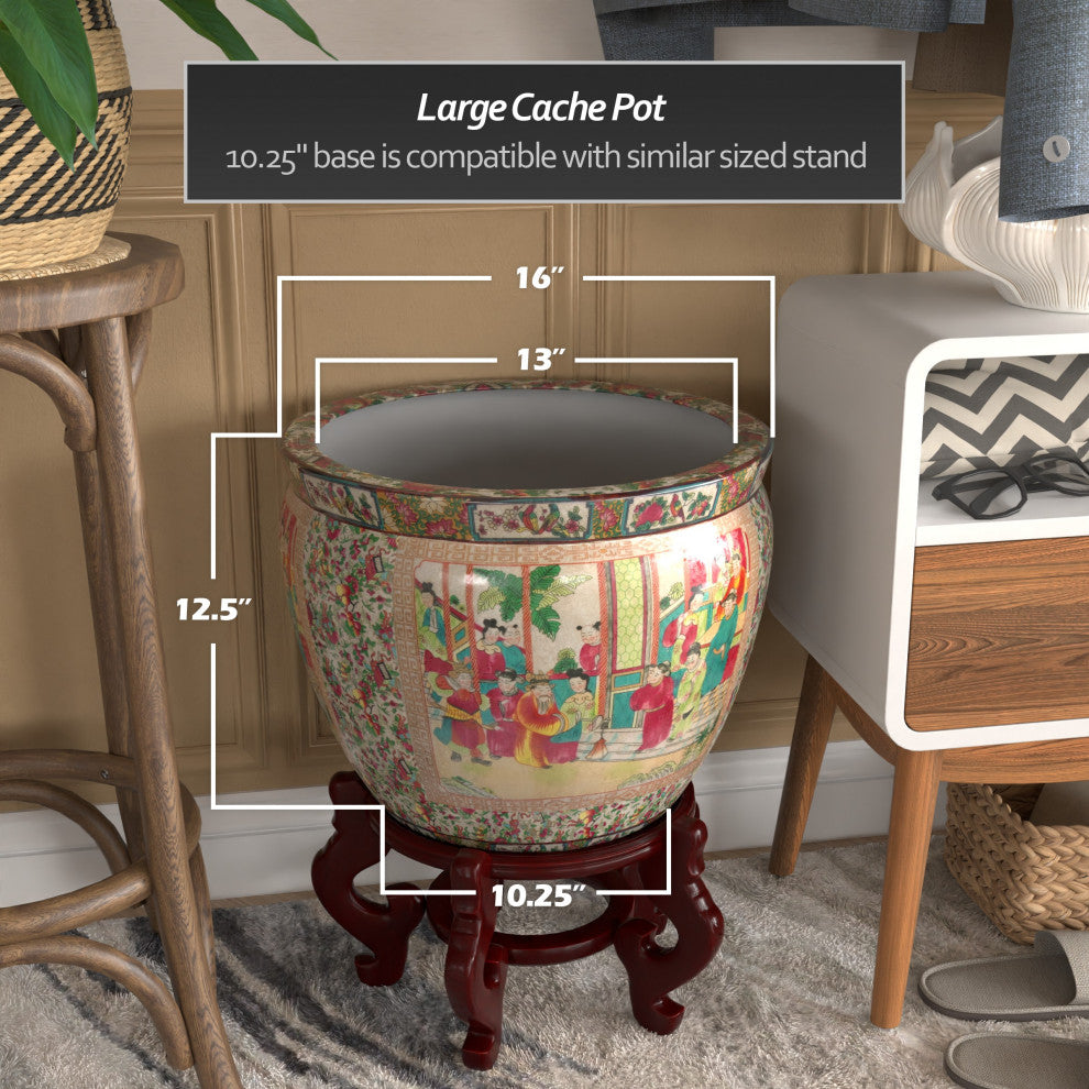 16" Rose Medallion Porcelain Fishbowl