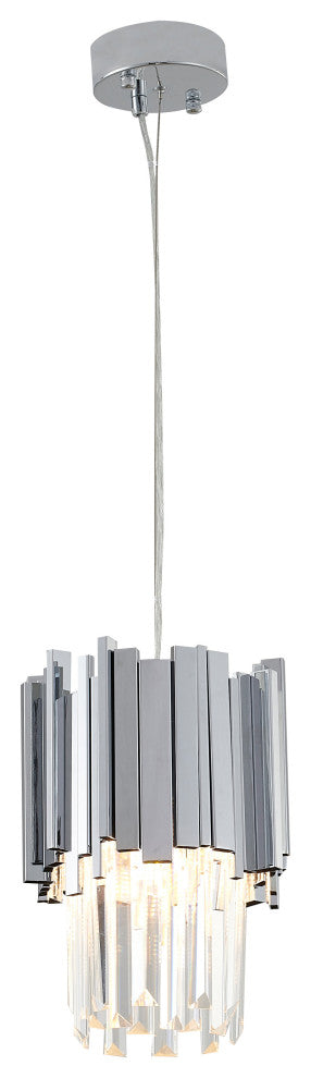 Shiny Nickel Stainless Steel Frame Single Pendant Light, Clear Crystal Drops