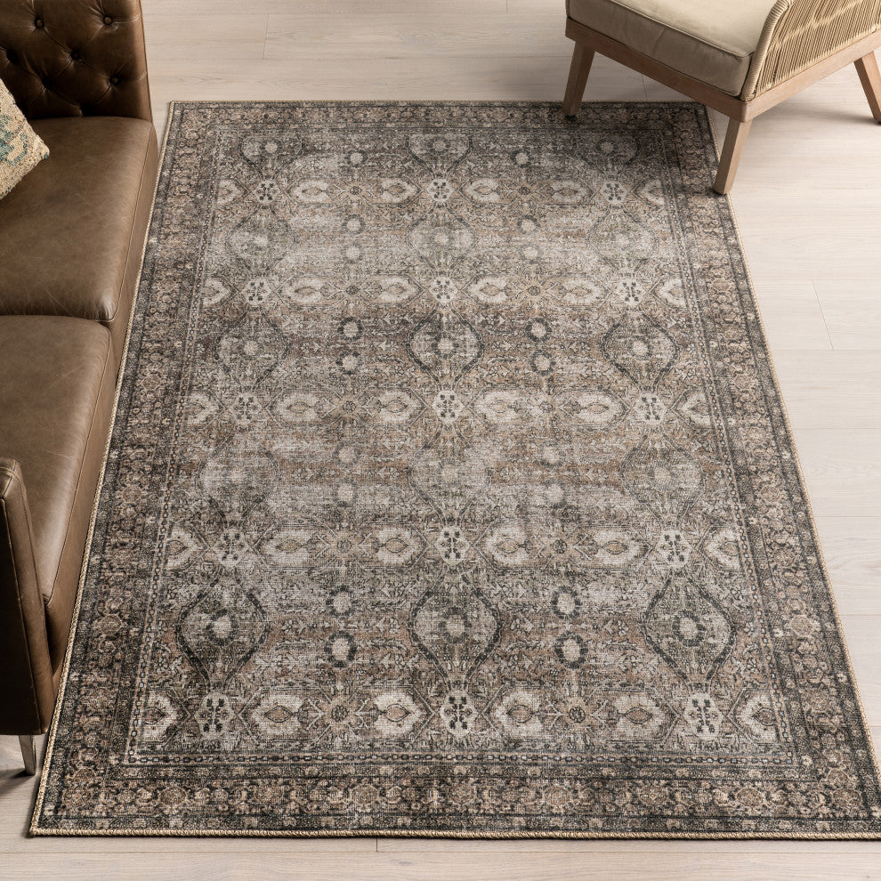Nuloom Hillstone Collection Traditional Vintage Medallion Rug, Brown 5' x 8'