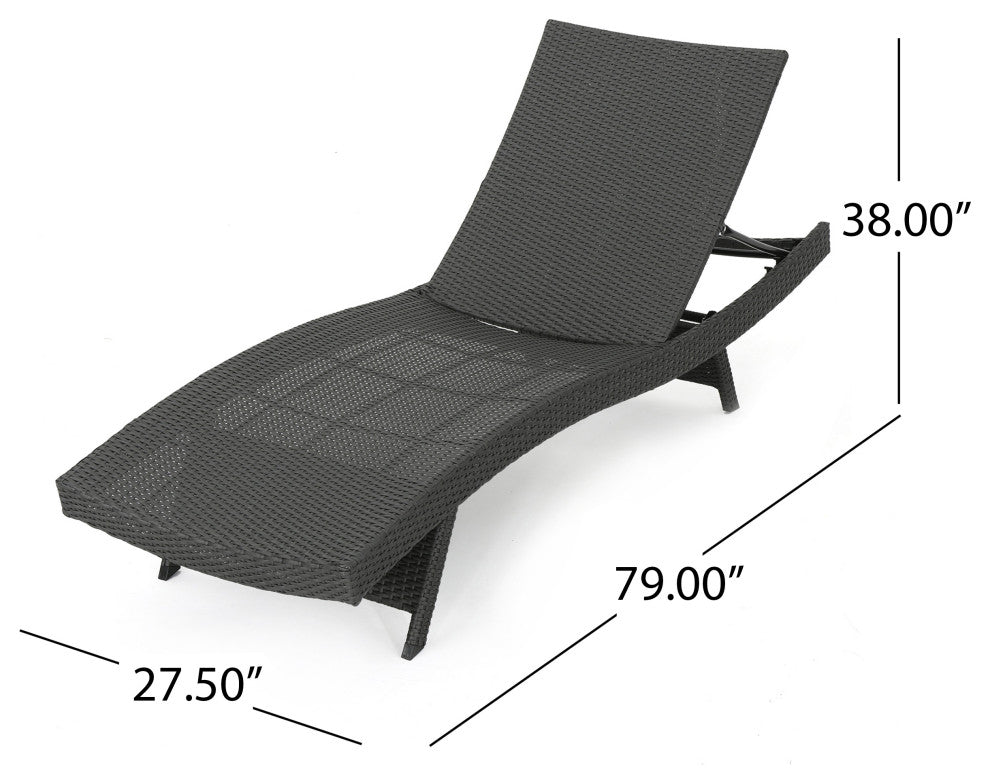 GDF Studio Nassau Outdoor Gray Wicker Chaise Lounge, Textured Beige Cushion