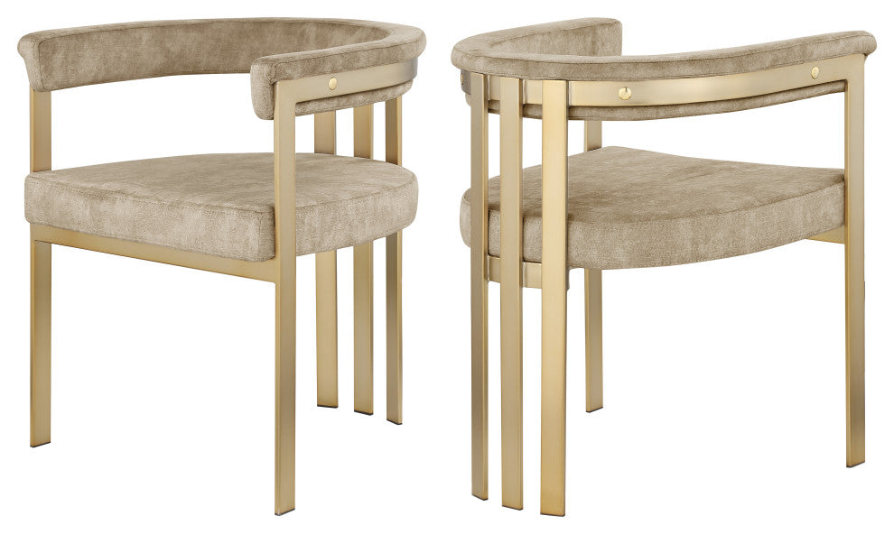 Marcello Upholstered Dining Chair, Beige, Velvet, Brushed Brass Finish