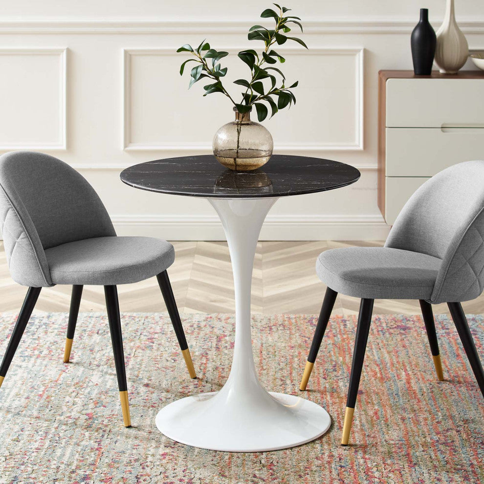 Lippa 28" Artificial Marble Dining Table White Black