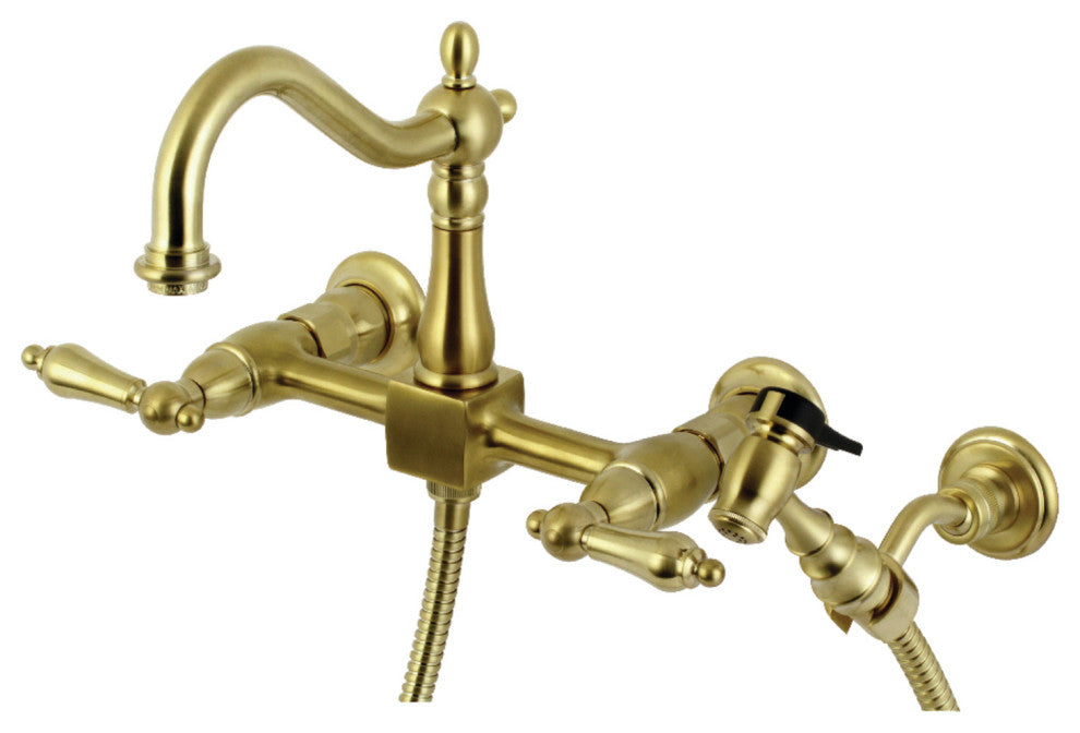 KS126XALBS-P Heritage Wall Mount Bridge Kitchen Faucet with Brass Sprayer, Brush