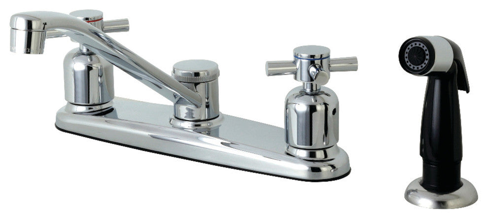 Kingston Brass 8" Centerset Kitchen Faucet With Sprayer, Polished Chrome