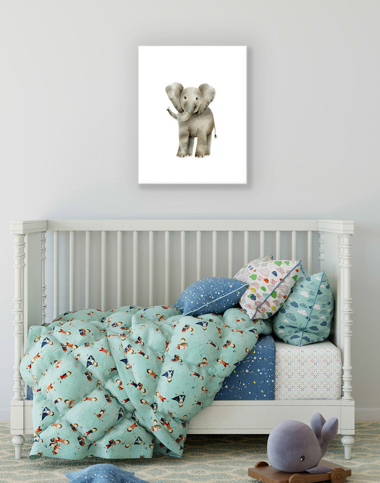 "Happy Baby Elephant" 16x20, Stretched Canvas Wall Art