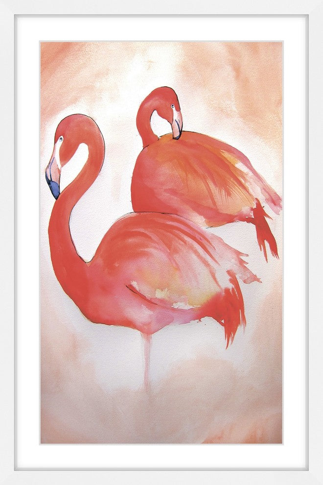 Marmont Hill, "Flamingos" by Christine Lindstrom Framed Painting Print, 12x18