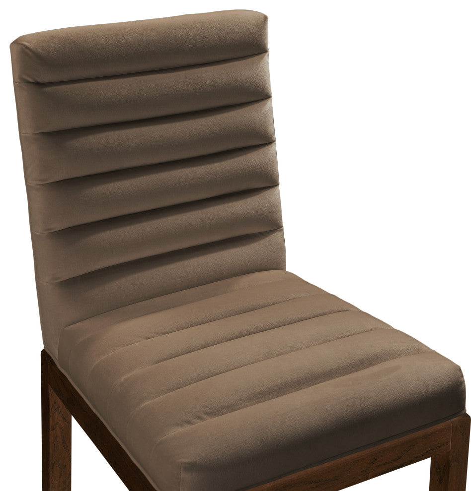Evelyn Upholstered Dining Chair, Brown, Velvet, Walnut Finish