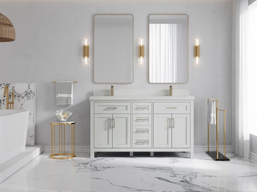 Cambridge 60 Double Bathroom Vanity in Coventry Gray 2" Carrara Quartz